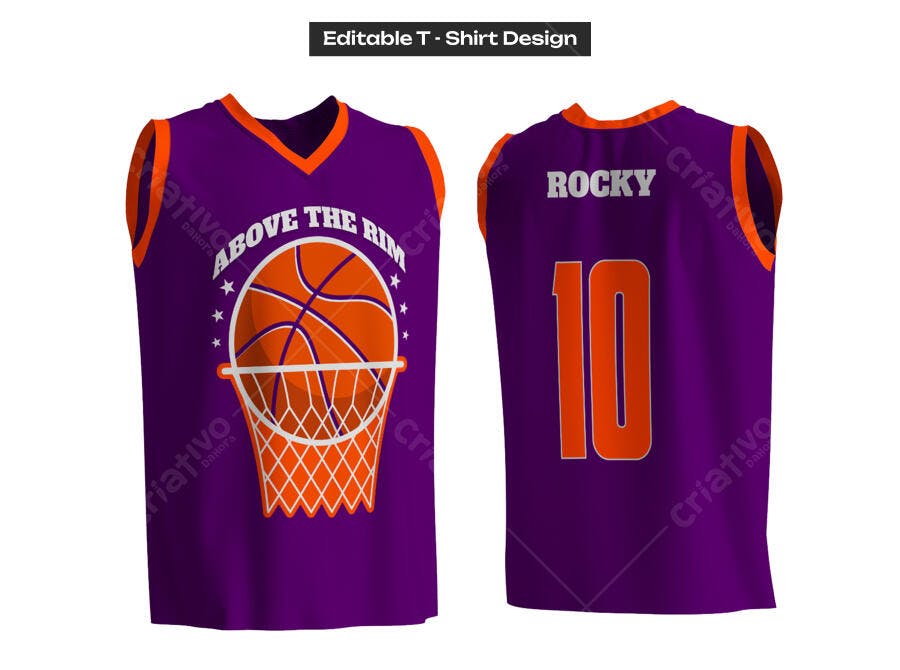 Ilustração Vetorial Camisa Basquete Roxa Laranja Esportiva
