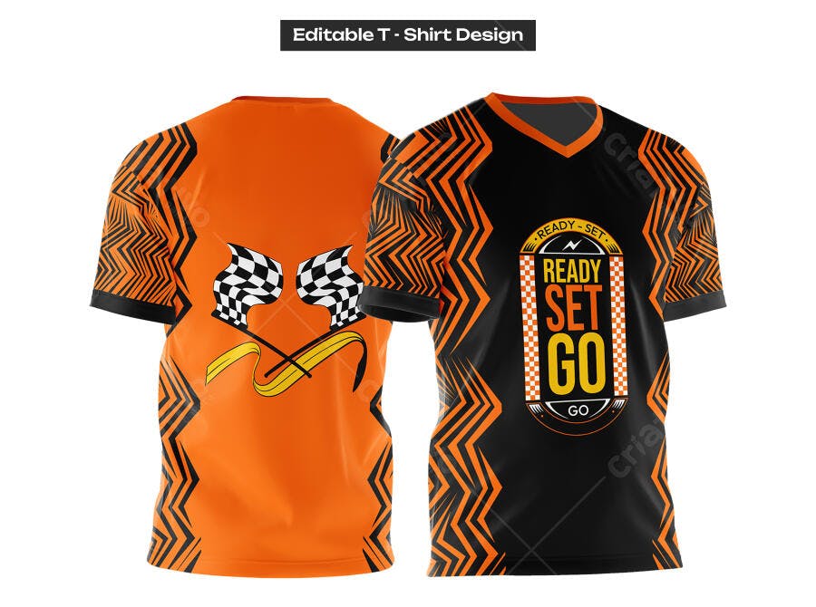 Ilustração Vetorial Camisa Corrida Ready Set Go Laranja Preto