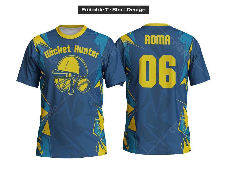 Ilustração Vetorial Camisa Cricket Esportiva Azul Amarelo