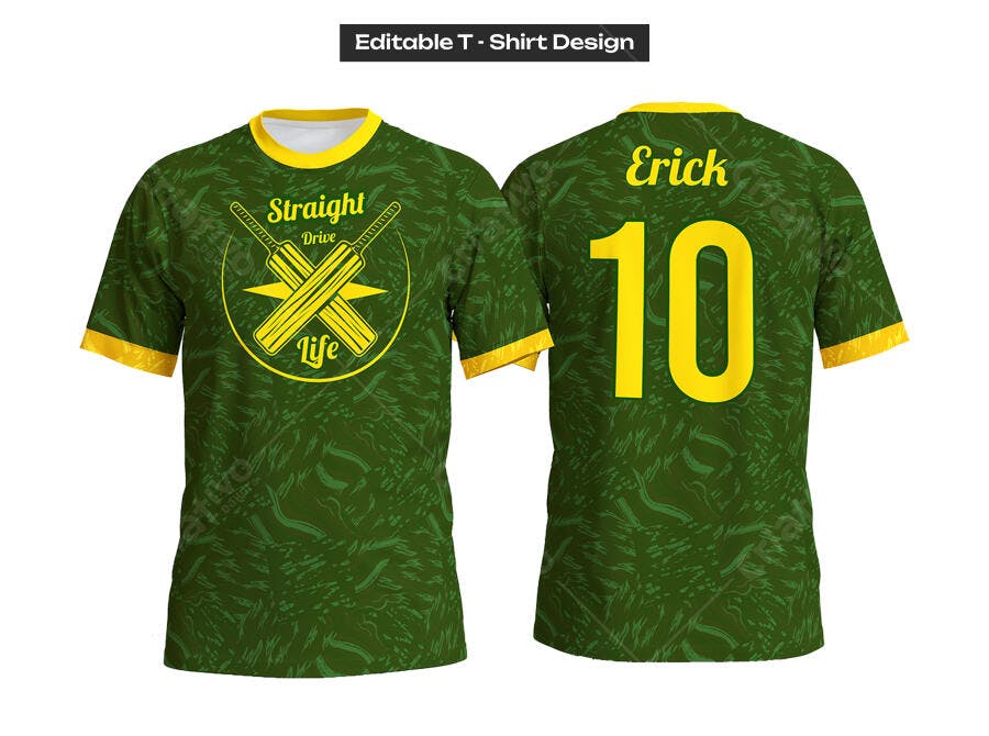 Ilustração Vetorial Camisa Críquete Esportiva Verde Amarela
