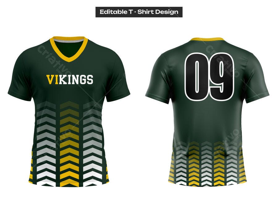 Ilustração Vetorial Camisa Esportiva Vikings Verde Amarelo