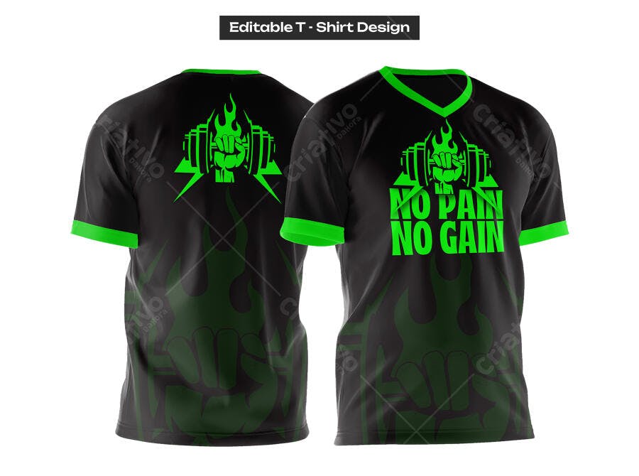 Ilustração Vetorial Camiseta Academia No Pain No Gain Chamas