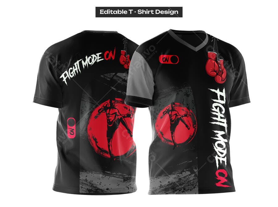 Ilustração Vetorial Camiseta Fight Mode On Boxe Preto Vermelho