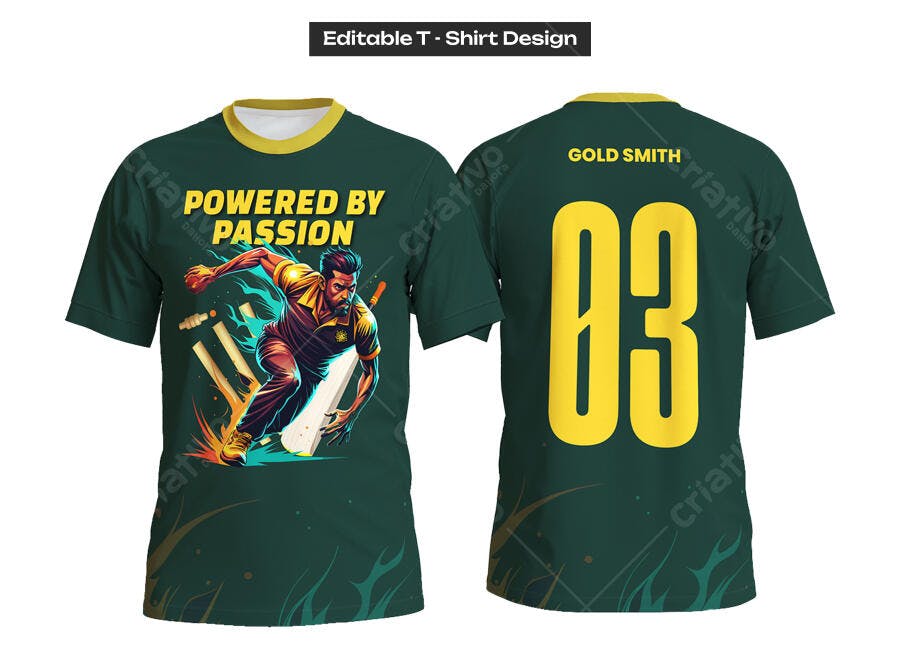 Ilustração Vetorial Design Camisa Críquete Esportiva Verde Amarelo