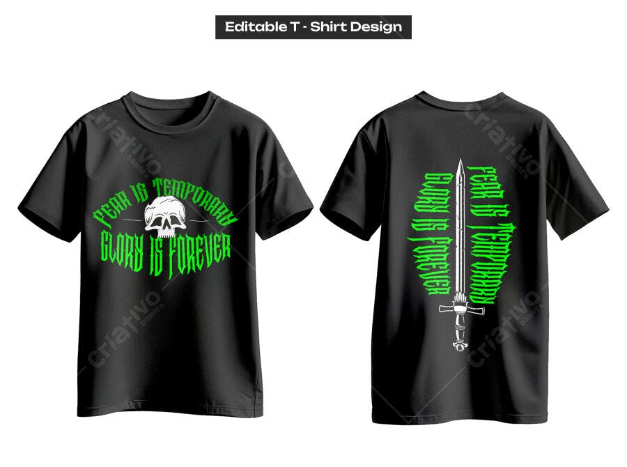 Ilustração Vetorial Design Camiseta Caveira Espada Verde
