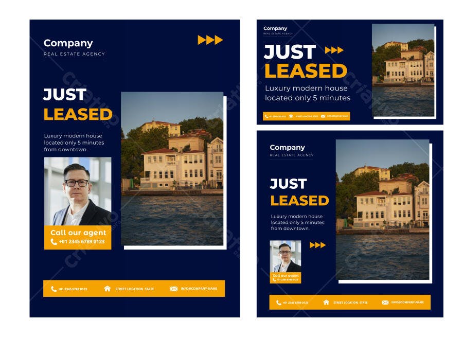 Kit Template Imobiliária Just Leased Azul Marinho Amarelo