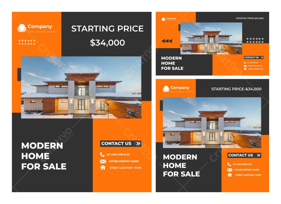 Kit Template Imobiliário Vetorial Moderno Laranja e Cinza