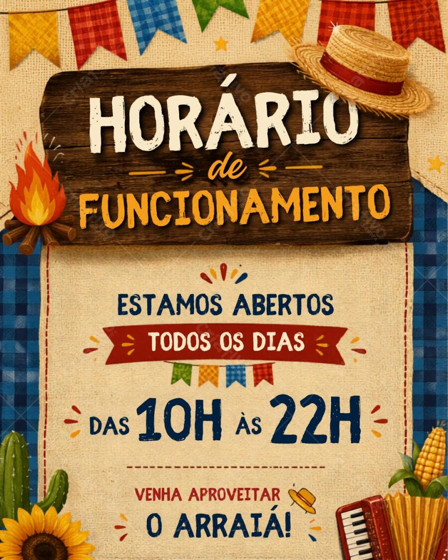Template Canva Post Instagram Festa Junina Horário Funcionamento Editável