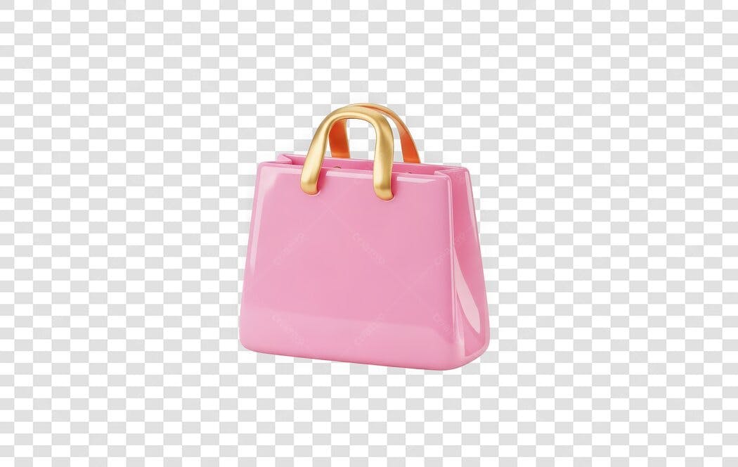 Elemento 3D Bolsa Rosa Dourada Compras PNG Fundo Transparente