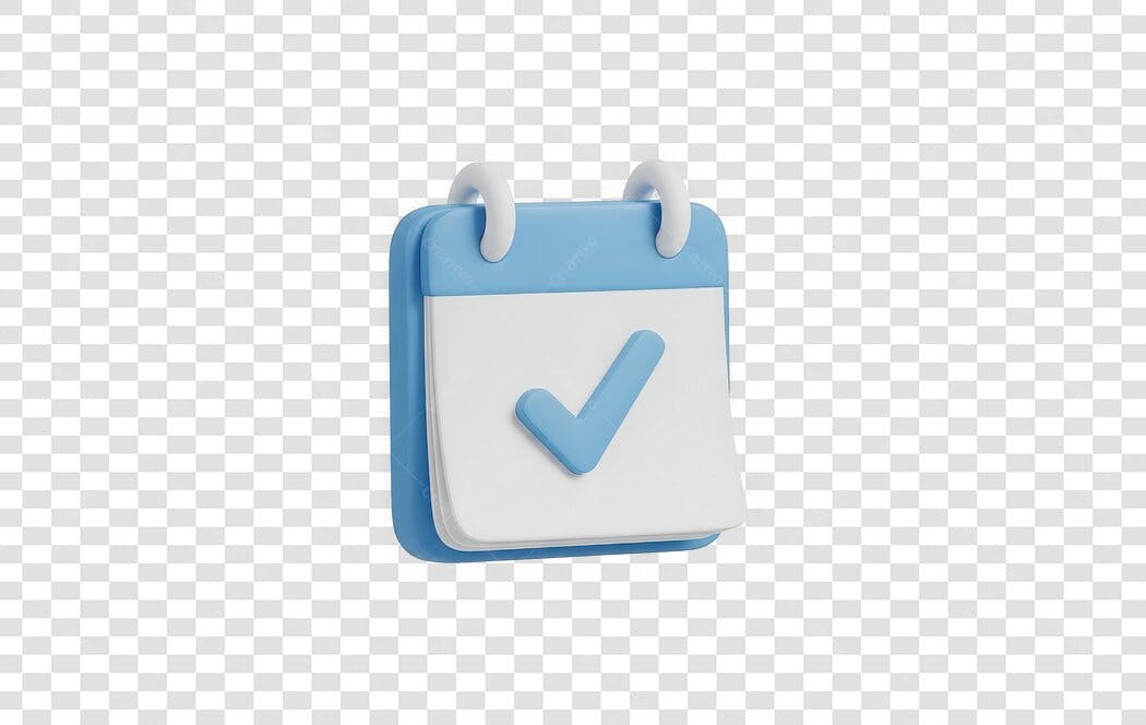Elemento 3D Calendário com Check Azul PNG Fundo Transparente