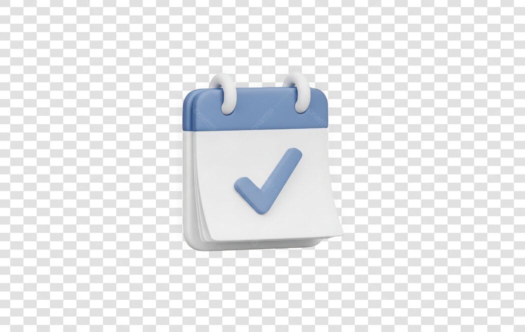 Elemento 3D Calendário com Check Azul PNG Fundo Transparente