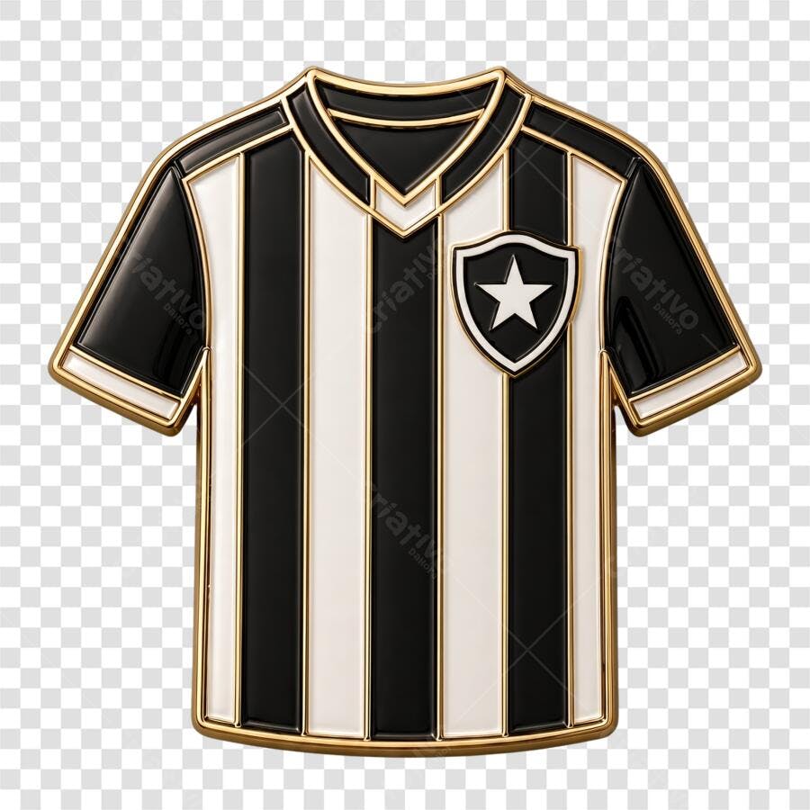 Elemento 3D Camisa Botafogo Futebol Preto Branco PNG Fundo Transparente