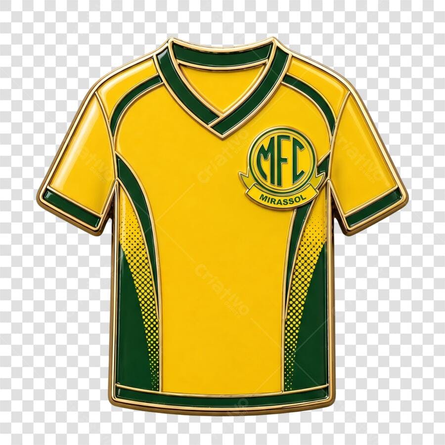 Elemento 3D Camisa Futebol Mirassol FC Amarelo Verde PNG Fundo Transparente