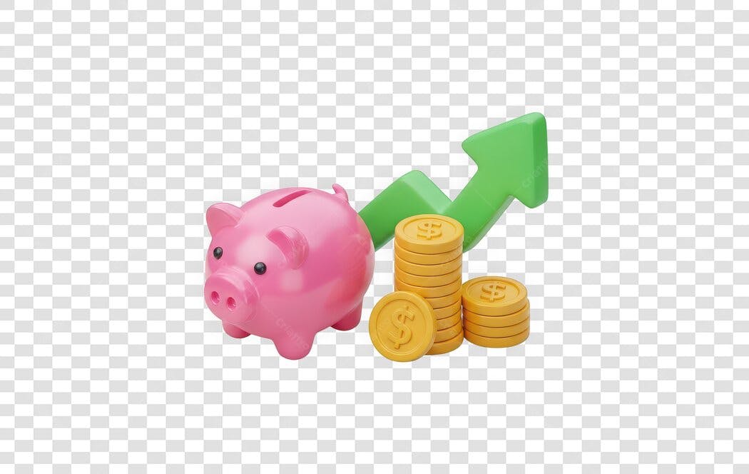 Elemento 3D Cofrinho Moedas Crescimento Financeiro PNG Fundo Transparente