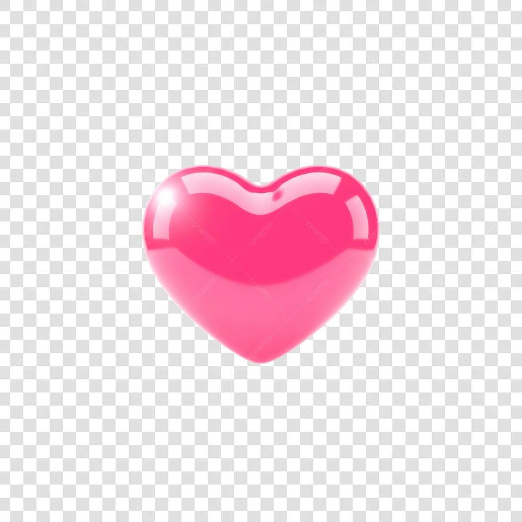 Elemento 3D Coração Rosa Brilhante PNG Fundo Transparente