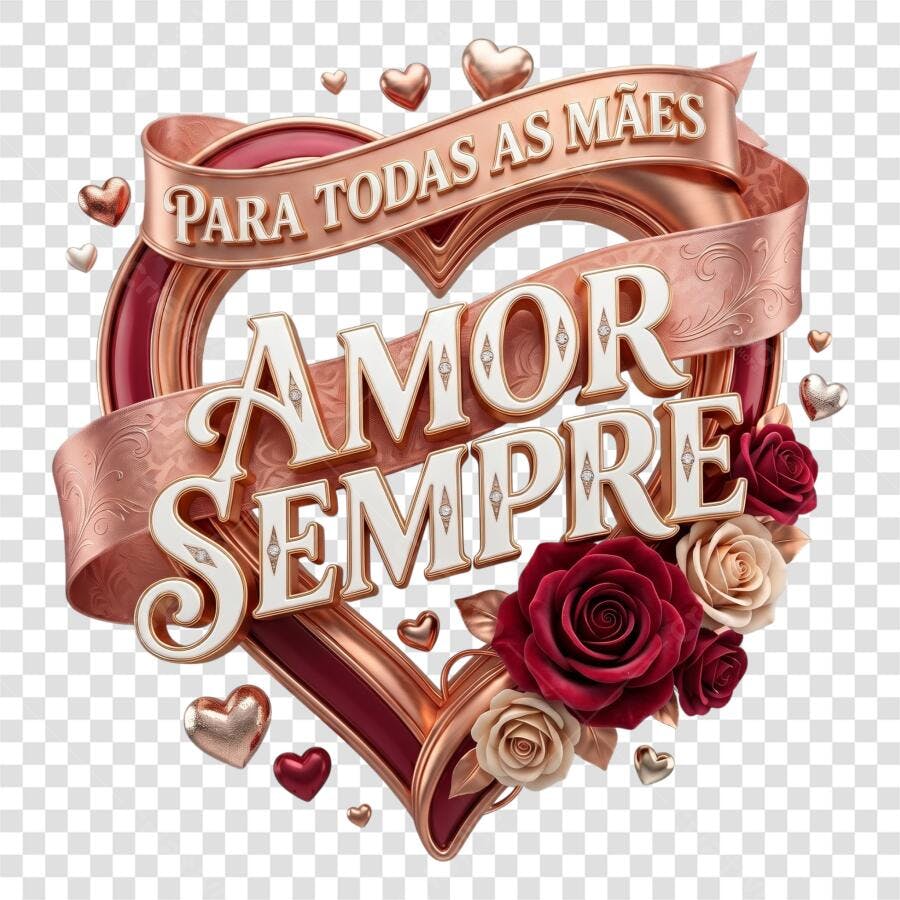 Elemento 3D Dia das Mães Amor Sempre Rosas PNG Fundo Transparente