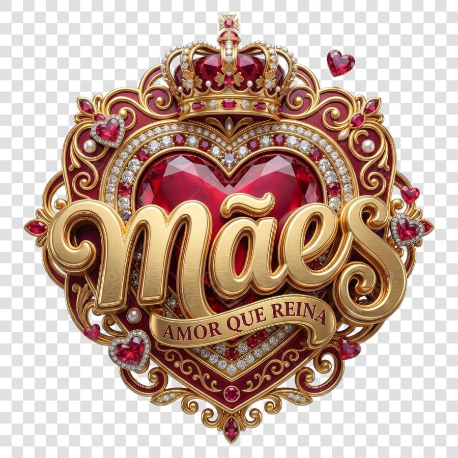 Elemento 3D Dia das Mães Coroa Dourada Vermelha PNG Fundo Transparente