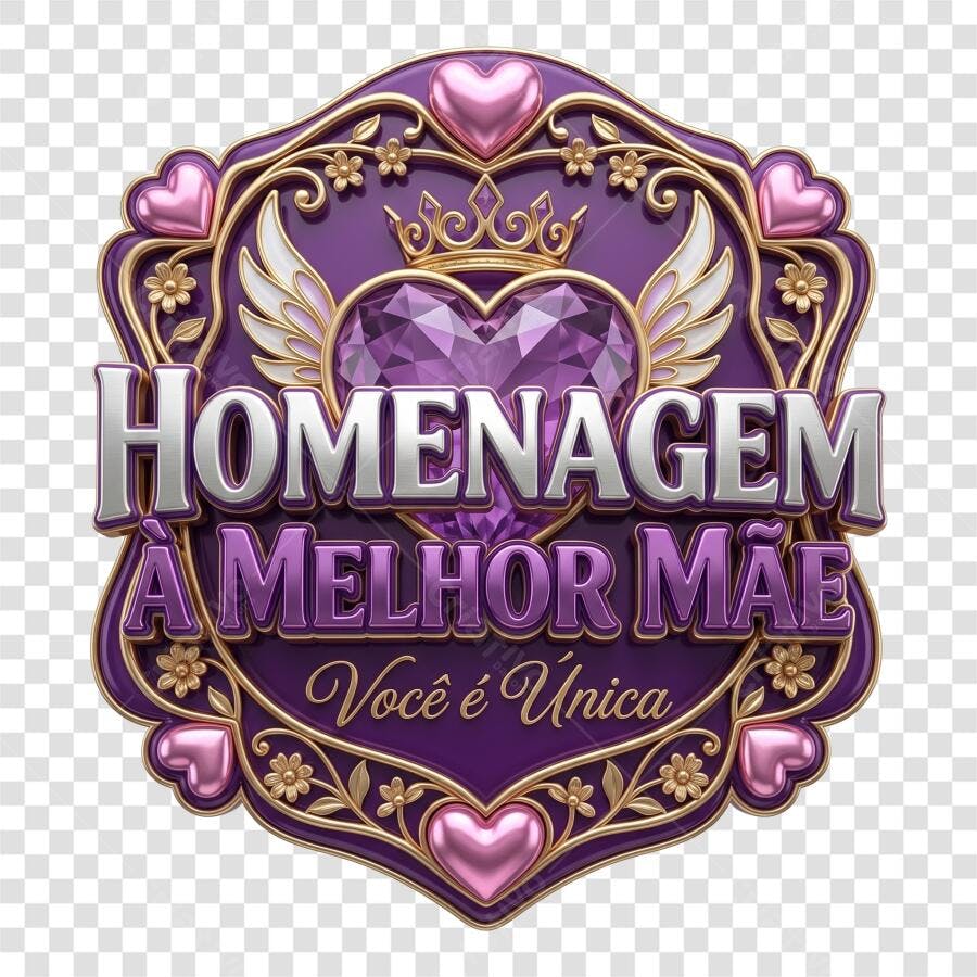 Elemento 3D Dia das Mães Homenagem Roxo Dourado PNG Fundo Transparente
