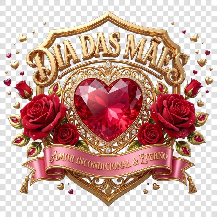Elemento 3D Dia das Mães Maio Coração Rosas PNG Fundo Transparente