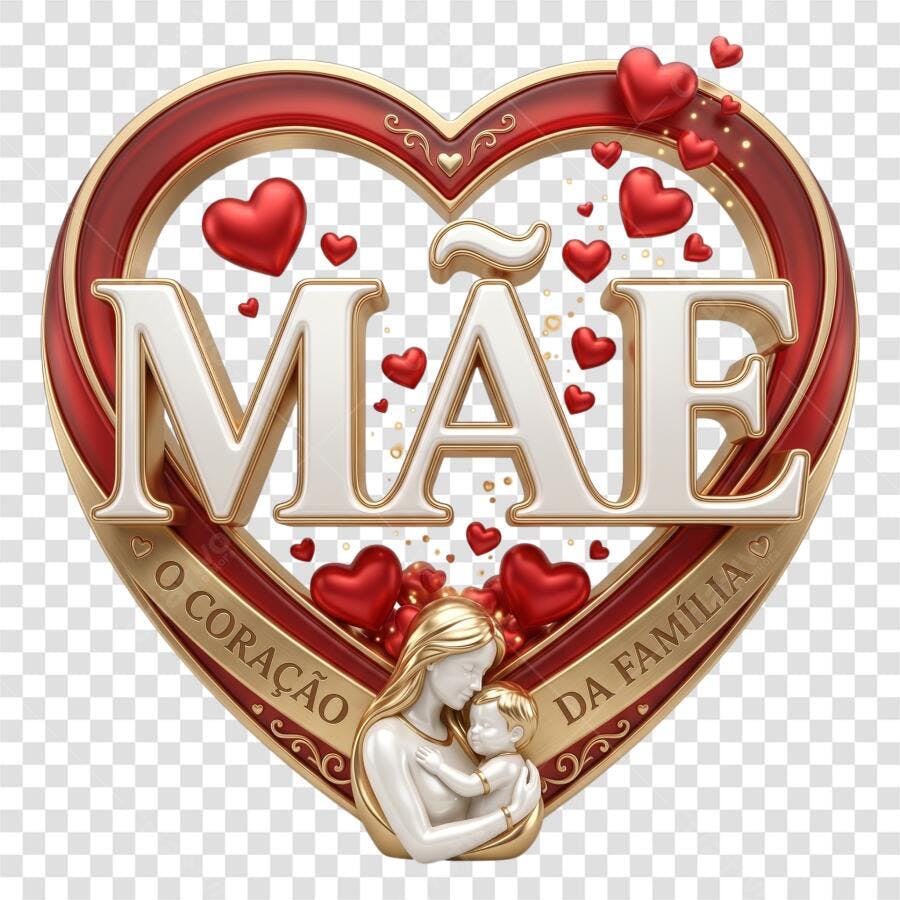 Elemento 3D Dia das Mães Maio Coração Vermelho PNG Fundo Transparente