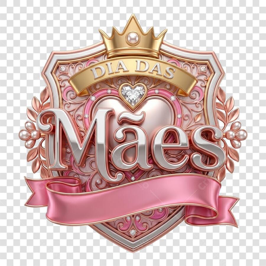 Elemento 3D Dia das Mães Maio Coroa Rosa PNG Fundo Transparente