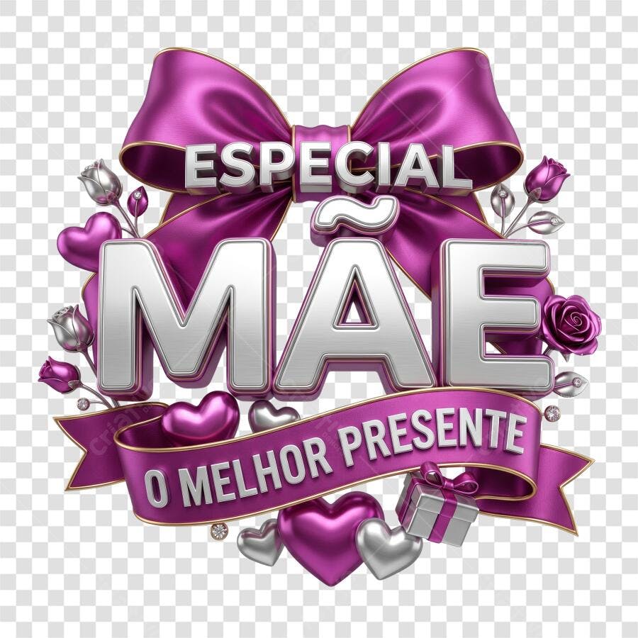 Elemento 3D Dia das Mães Maio Laço Roxo PNG Fundo Transparente