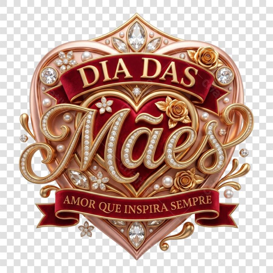 Elemento 3D Dia das Mães Maio Luxuoso PNG Fundo Transparente