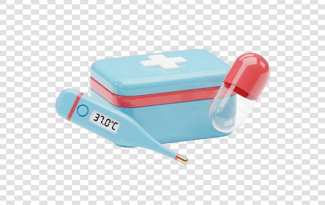 Elemento 3D Kit Primeiros Socorros Termômetro Pílula PNG Fundo Transparente