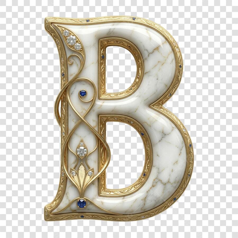 Elemento 3D Letra B Mármore Dourado Joias PNG Fundo Transparente