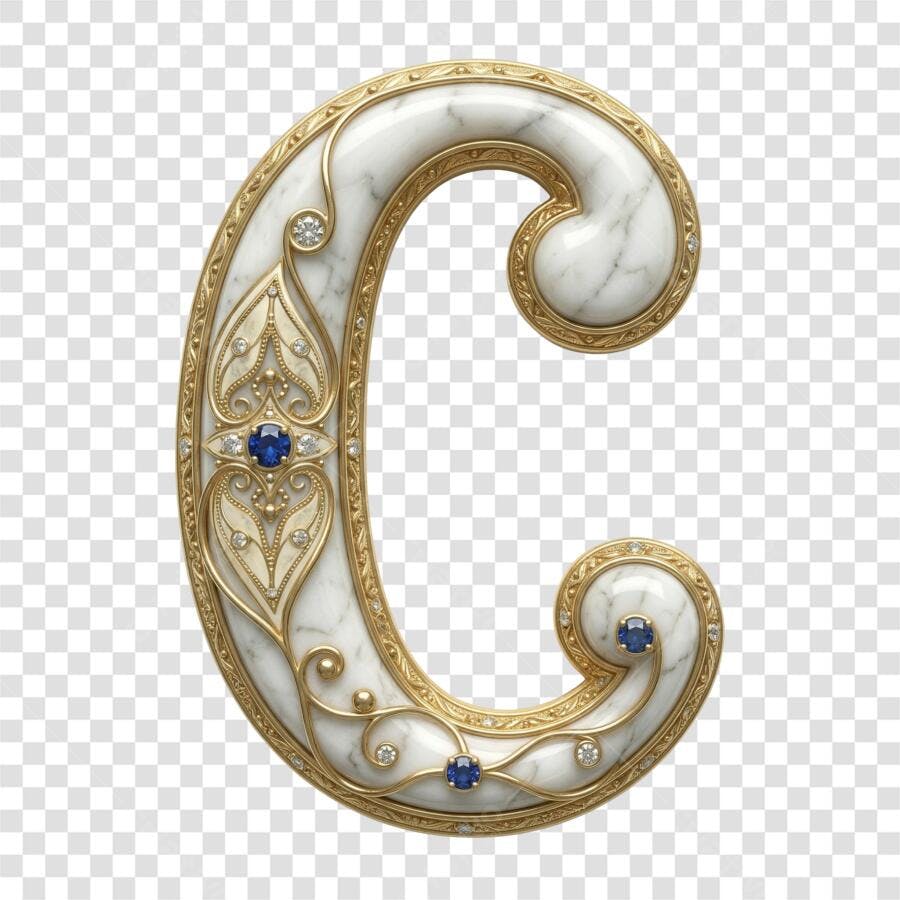 Elemento 3D Letra C Mármore Dourado Joias PNG Fundo Transparente