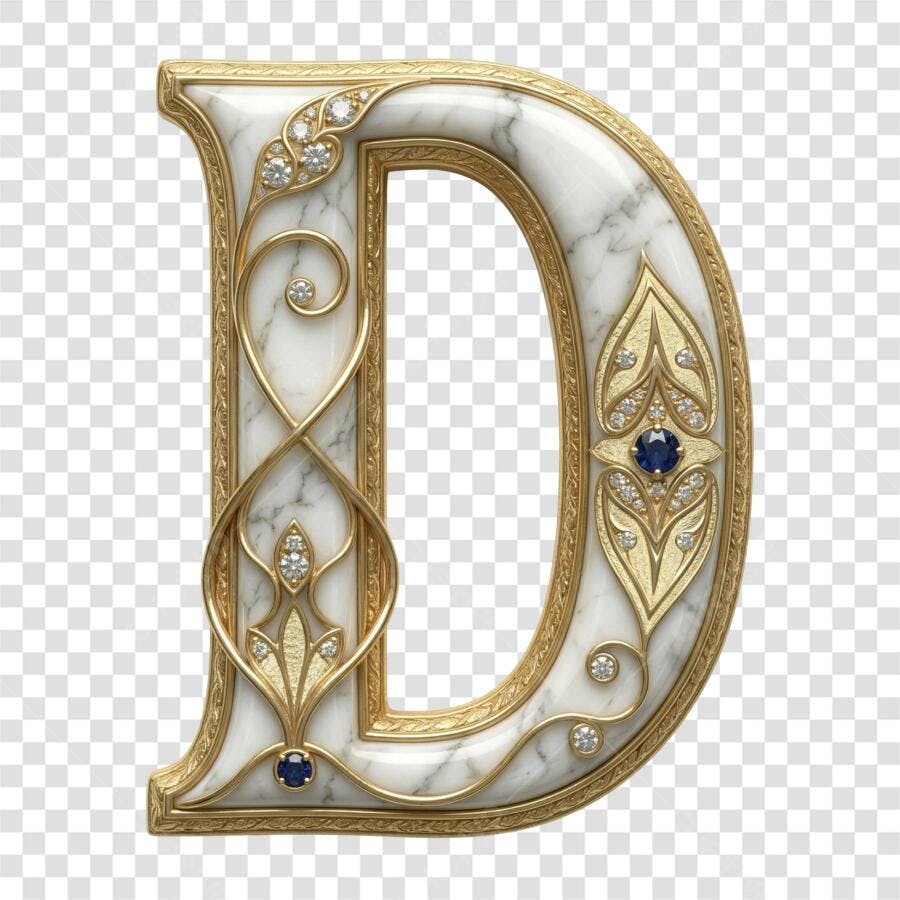 Elemento 3D Letra D Mármore Dourado Joias PNG Fundo Transparente
