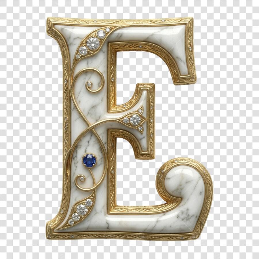 Elemento 3D Letra F Mármore Dourado Diamantes PNG Fundo Transparente