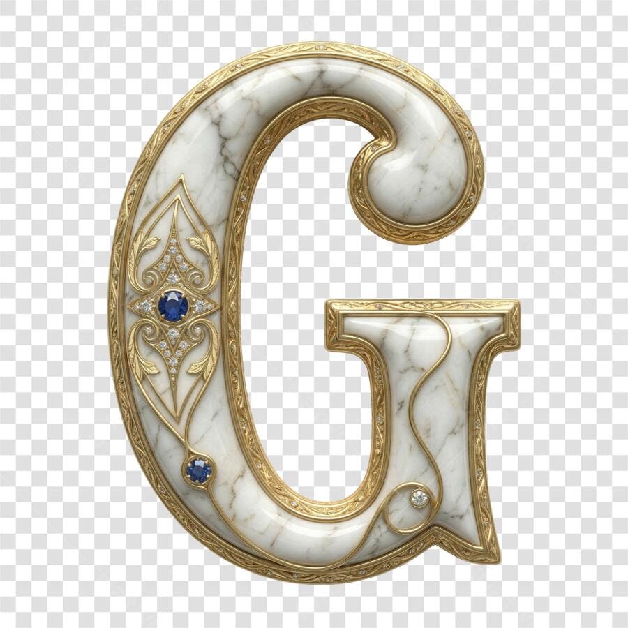 Elemento 3D Letra G Mármore Dourado Joias PNG Fundo Transparente