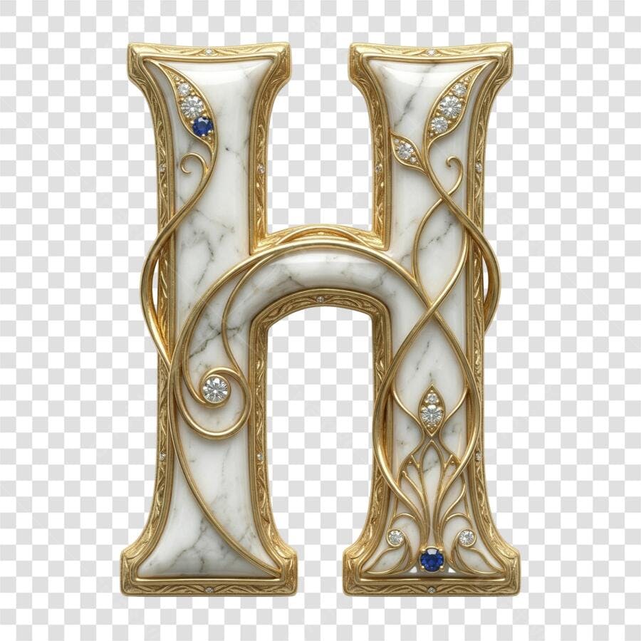 Elemento 3D Letra H Mármore Dourado Joias PNG Fundo Transparente