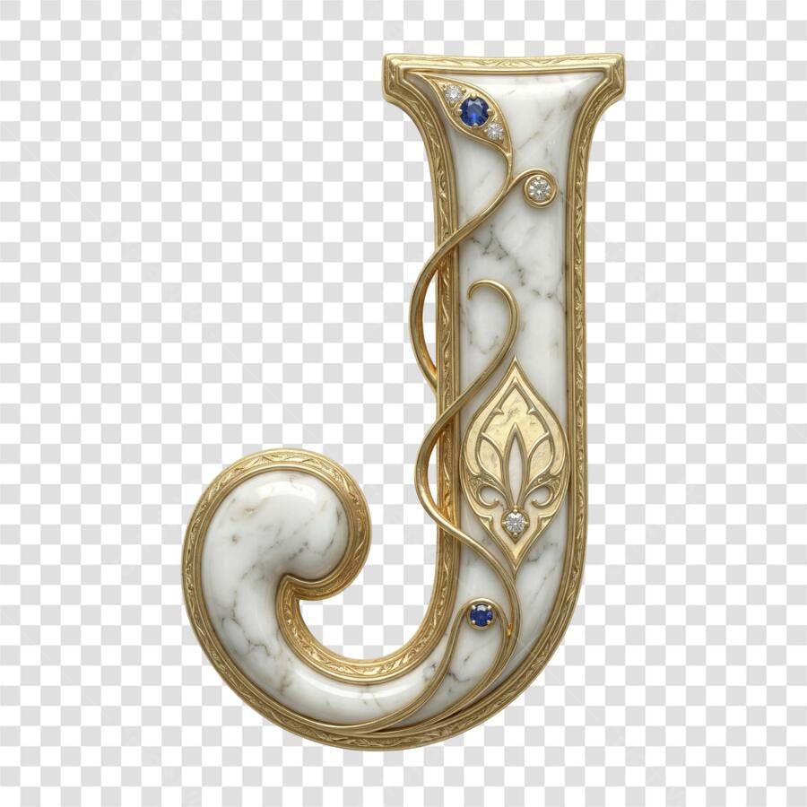 Elemento 3D Letra J Mármore Dourado Joias PNG Fundo Transparente