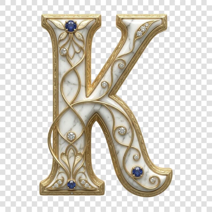 Elemento 3D Letra K Mármore Dourado Joias PNG Fundo Transparente