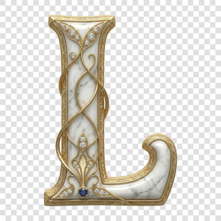 Elemento 3D Letra L Mármore Dourado Diamantes PNG Fundo Transparente