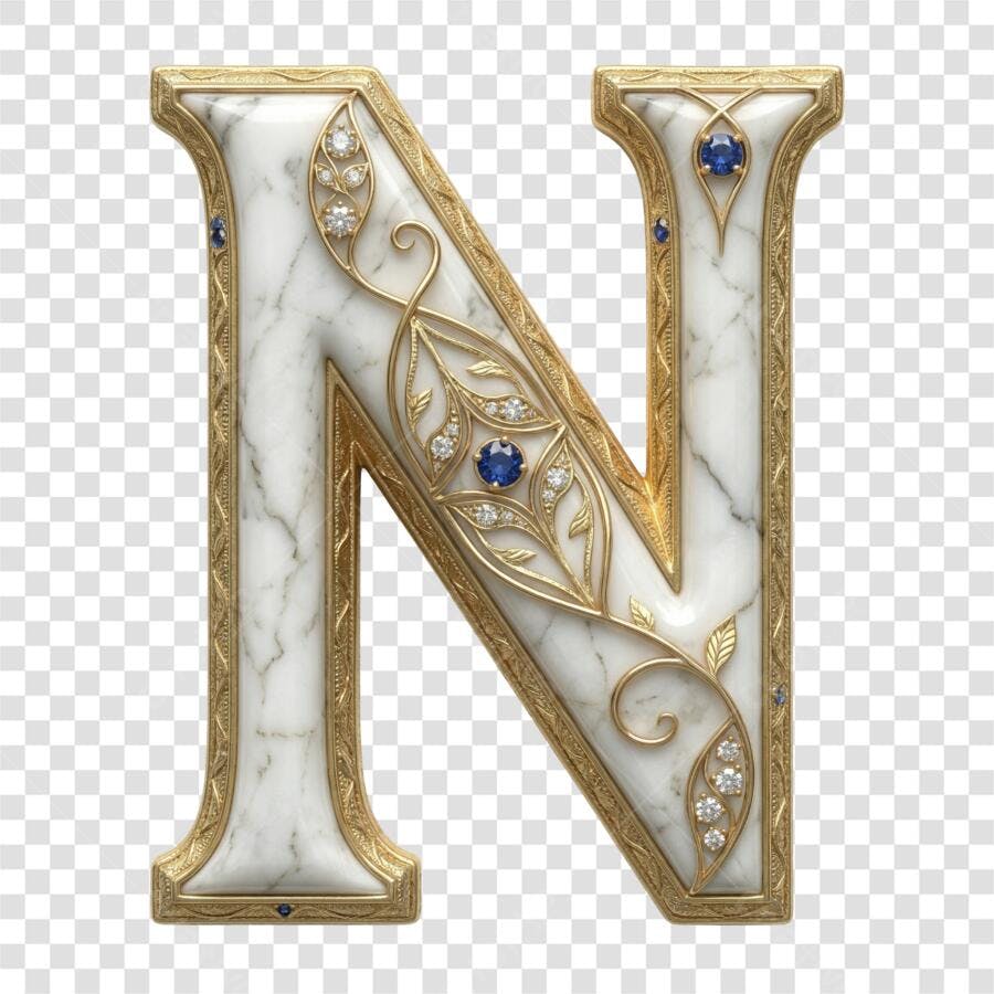 Elemento 3D Letra N Mármore Dourado Joias PNG Fundo Transparente