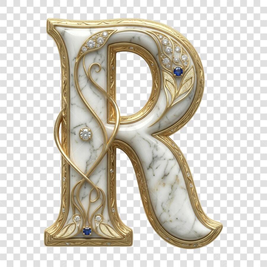 Elemento 3D Letra R Mármore Dourado Joias PNG Fundo Transparente