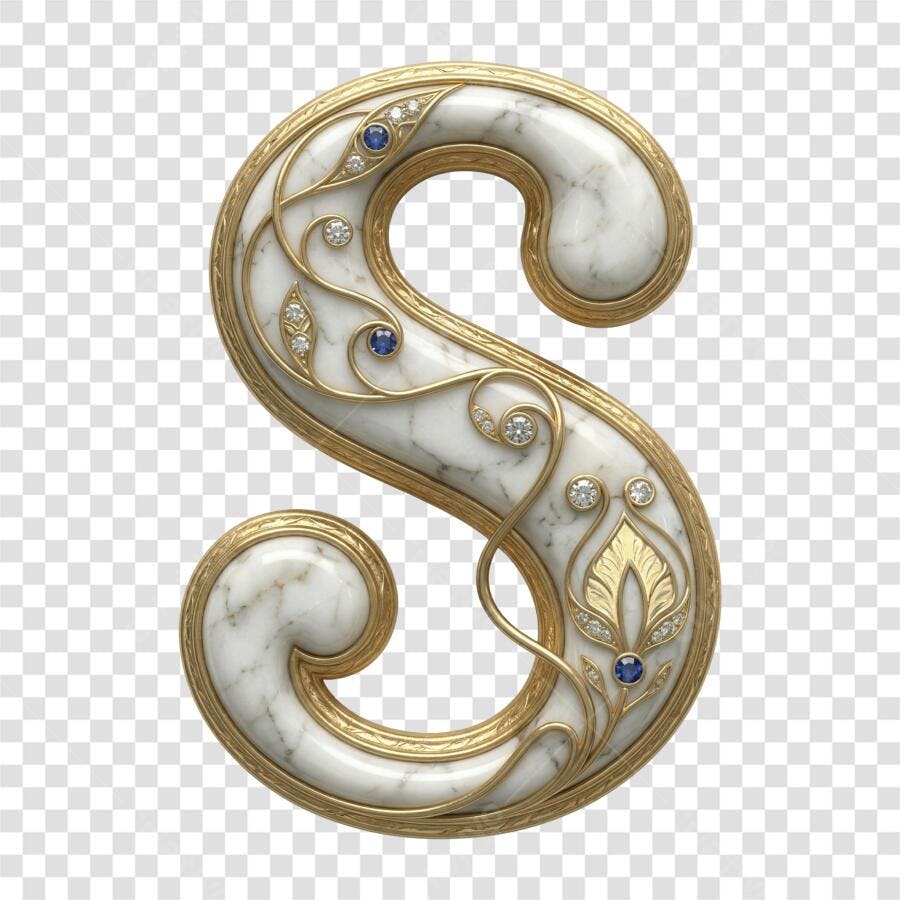 Elemento 3D Letra S Mármore Dourado Joia PNG Fundo Transparente