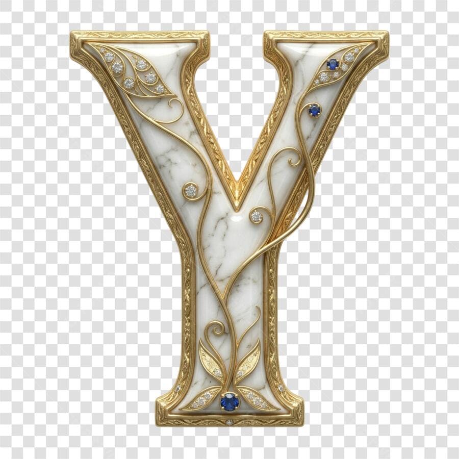 Elemento 3D Letra Y Dourada Mármore Diamantes PNG Fundo Transparente
