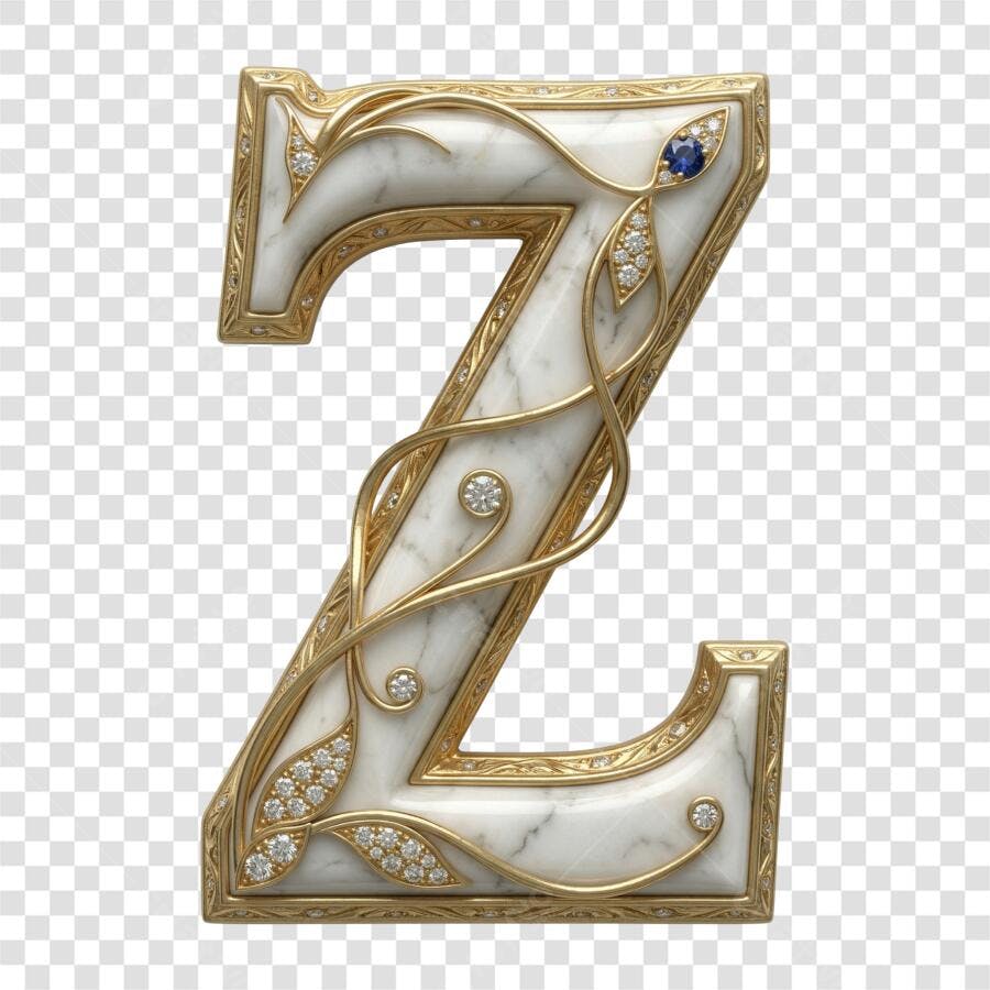Elemento 3D Letra Z Mármore Dourado Diamantes PNG Fundo Transparente