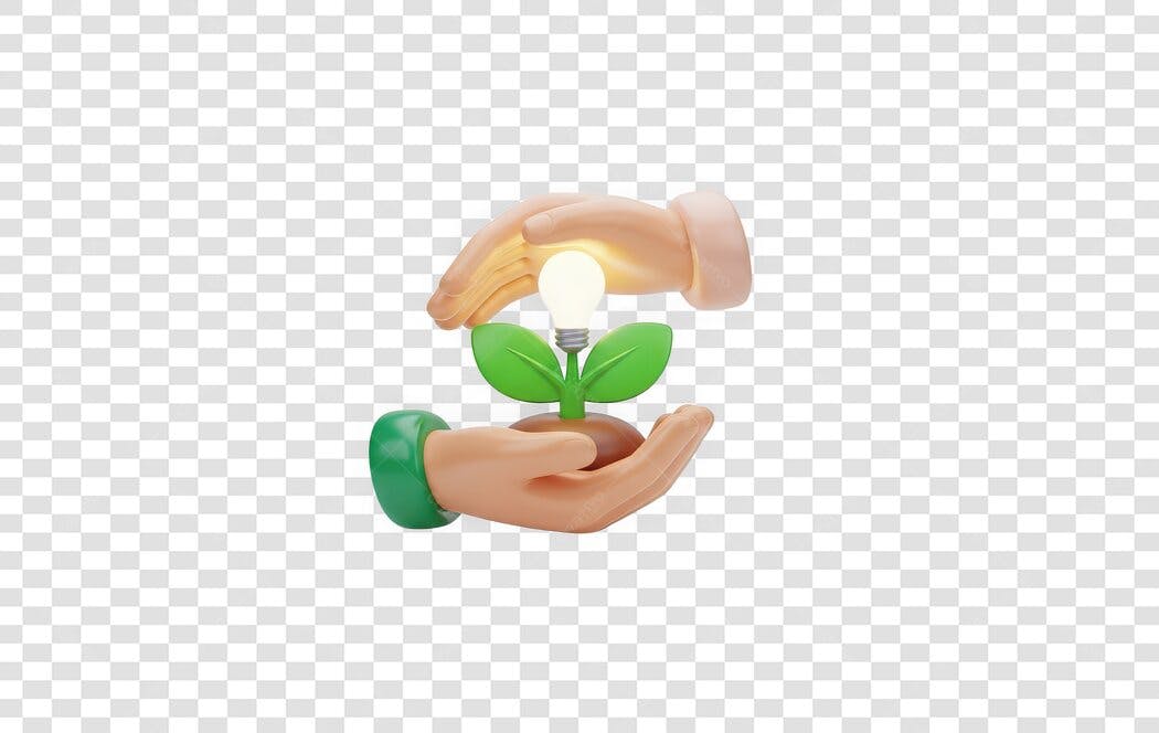Elemento 3D Mãos Protegendo Lâmpada Planta PNG Fundo Transparente