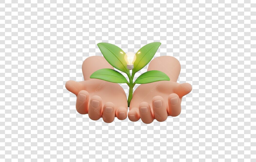 Elemento 3D Mãos Segurando Planta Lâmpada PNG Fundo Transparente