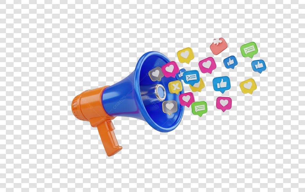 Elemento 3D Megafone Marketing Digital Redes Sociais PNG Fundo Transparente