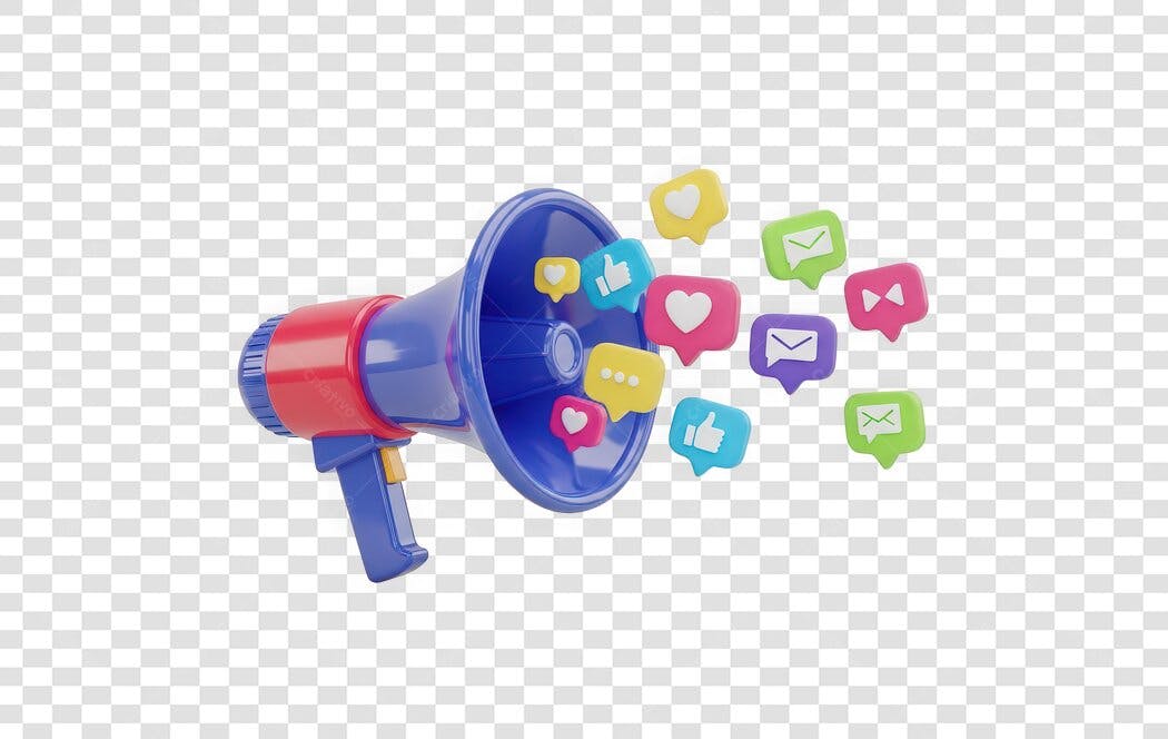Elemento 3D Megafone Marketing Digital Redes Sociais PNG Fundo Transparente
