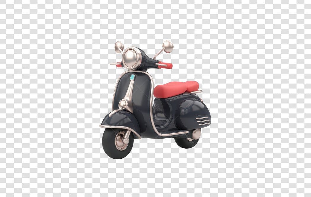 Elemento 3D Moto Scooter Preta Vermelha PNG Fundo Transparente