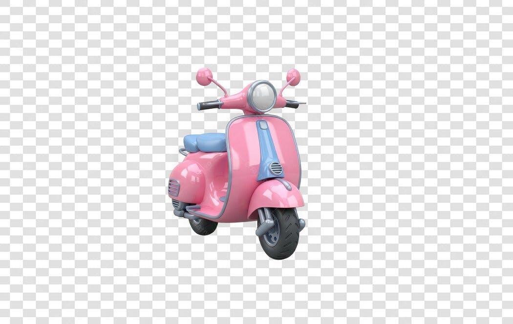 Elemento 3D Moto Scooter Rosa Azul PNG Fundo Transparente