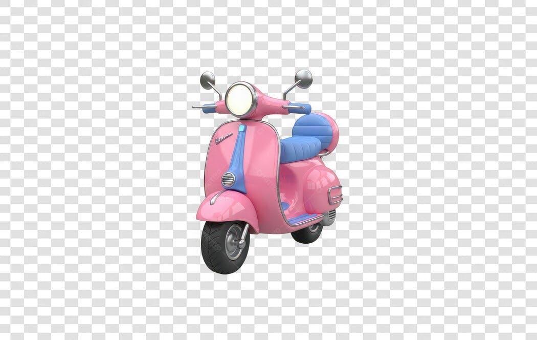 Elemento 3D Moto Scooter Rosa Azul PNG Fundo Transparente