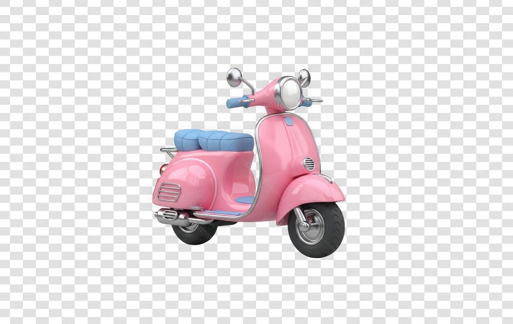 Elemento 3D Moto Scooter Rosa Azul PNG Fundo Transparente